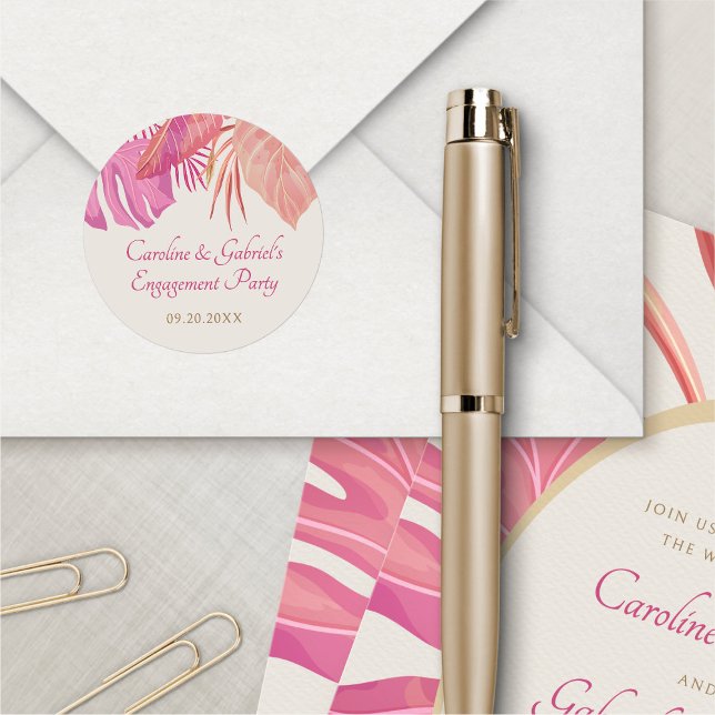 Sticker Rond Plage tropicale rose (Créateur téléchargé)