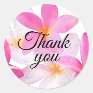 Sticker Rond Plage tropicale rose Merci floral Mariage