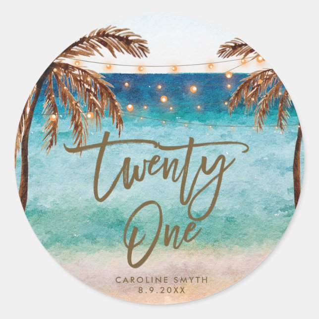 Sticker Rond plage tropicale vingt premier 21e anniversaire aut (Devant)