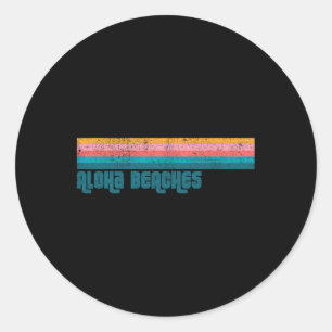 Sticker Rond Plage vintage Aloha Beach Été Retro Stripe Wo