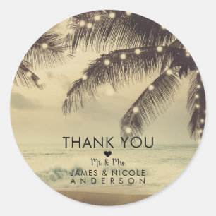 Sticker Rond Plage vintage Océan Palm Trees & Lumières Mariage