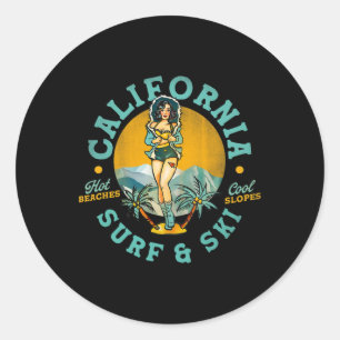 Sticker Rond Plages chaudes et pentes fraîches de surf et de sk