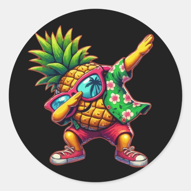 Sticker Rond Plages de Lunettes de soleil à ananas (Devant)