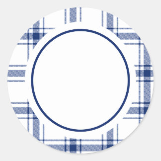 Sticker Rond Plaid Bleu et Blanc Marin