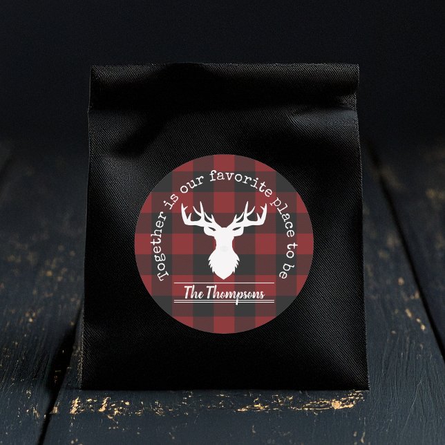 Sticker Rond Plaid Buffalo Rouge et Noir Personnalisé (Créateur téléchargé)