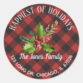 Sticker Rond Plaid de buffle rouge et noir
