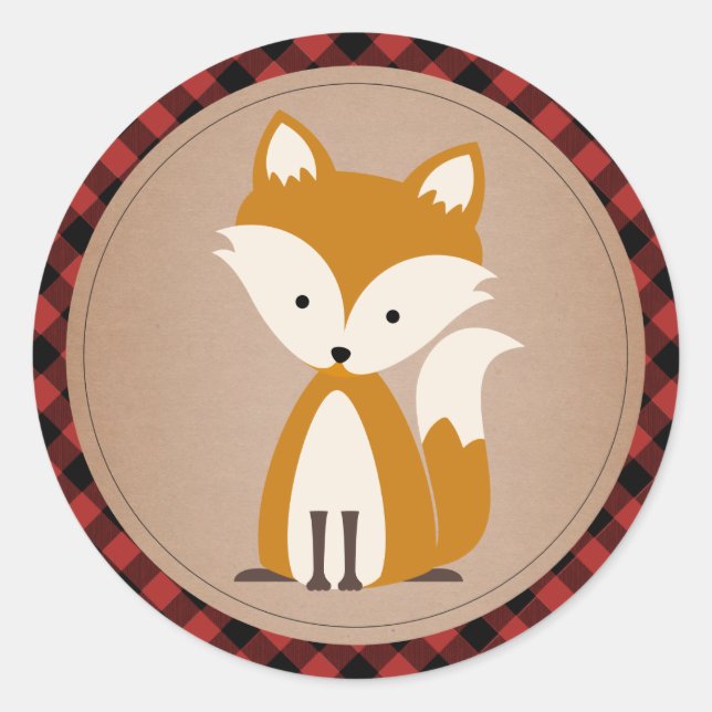 Sticker Rond Plaid et Baby Fox (Devant)