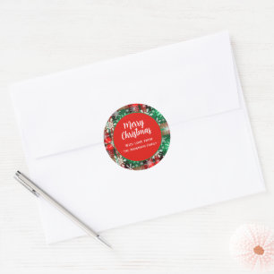 Sticker Rond Plaid Et Snowflakes Noël Motif 1