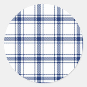 Sticker Rond Plaid Nautique Bleu et Blanc
