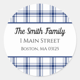 Sticker Rond Plaid Nautique Bleu et Blanc