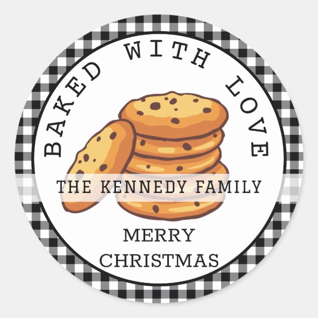 Sticker Rond Plaid Noir Cuit Avec Amour Cookies De Noël (Devant)