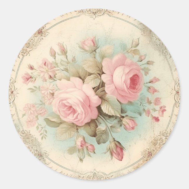 Sticker Rond Plaisirs Vieillissants, Chic Chic Shabby Rose (Devant)