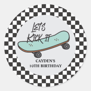 Sticker Rond Planche à roulettes Faisons la fête Anniversaire
