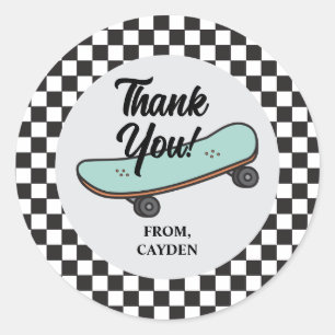 Sticker Rond Planche à roulettes Faisons la fête Anniversaire M