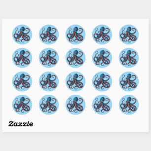 Sticker Rond Planche d'autocollants de pieuvre - Décalque amusa