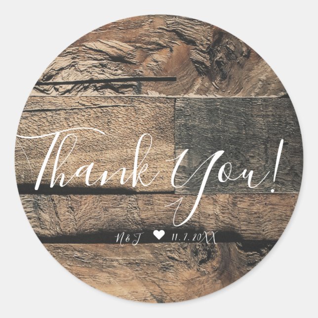 Sticker Rond Planche de bois rustique marron vieux mariage enre (Devant)