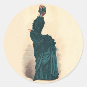 Sticker Rond Planche de mode antique victorienne : Robe à tourn