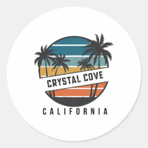 Sticker Rond Planche de surf Retro Crystal Cove State Park Cali