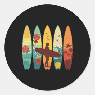 Sticker Rond Planchiste Hawaï Vague Surf Planche à Surf Amoureu