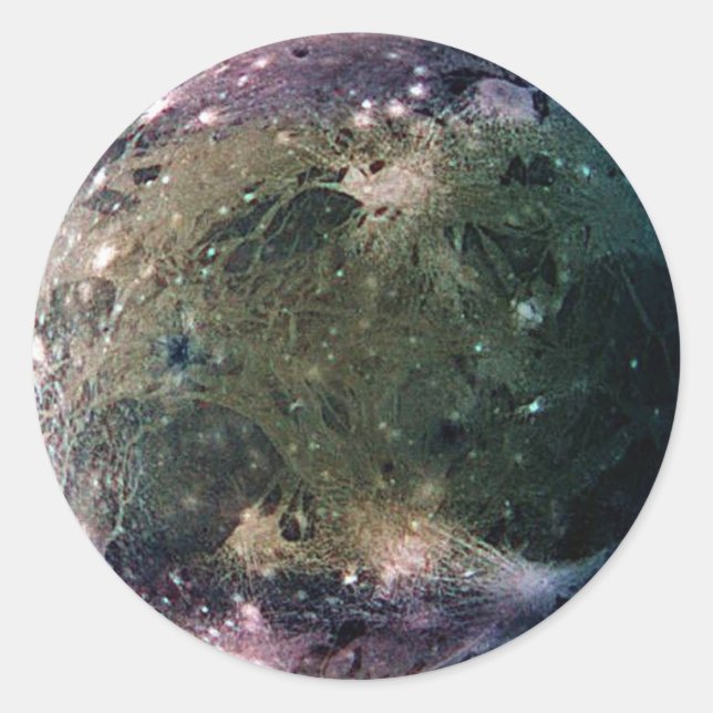Sticker Rond PLANET JUPITER'S LUNE GANYMEDE (système solaire) ~ (Devant)