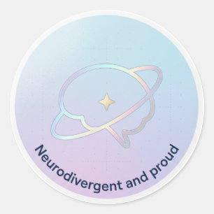 Sticker Rond Planète Cerveau Pastel Neurodivergent et Fier