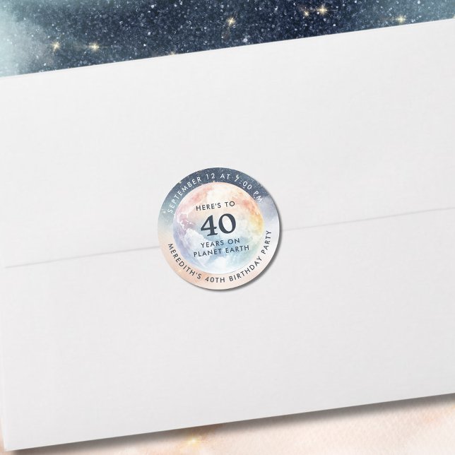 Sticker Rond Planète Terre Ciel céleste 40e anniversaire (Planet Earth Celestial Sky 40th Birthday Envelope Seal Stickers)