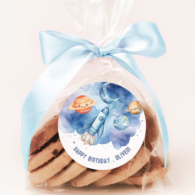 Sticker Rond Planètes de l'espace extra-atmosphérique Boy fête  (Créateur téléchargé)