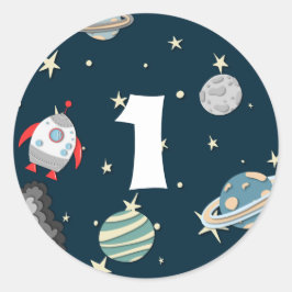Sticker Rond Planètes spatiales et roquette Galaxie Premier ann