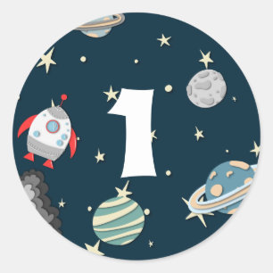Sticker Rond Planètes spatiales et roquette Galaxie Premier ann