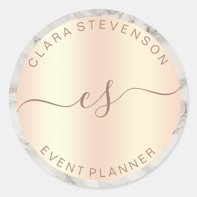 Sticker Rond Planificateur d'évènements en cuivre rose moderne  (Devant)