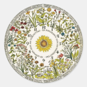 Sticker Rond Plantage du jardin à Horloge Florale