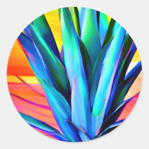 Sticker Rond Plante Agave Bleu