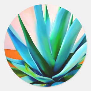 Sticker Rond Plante bleu et vert Agave