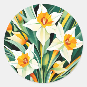 Sticker Rond Plante de fleurs de jonquilles vibrantes