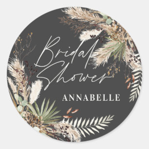 Sticker Rond Plante de pampa de douche nuptiale moderne élégant