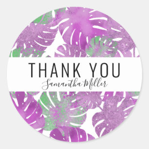 Sticker Rond Plante moderne violet vert monstère tropicale feui