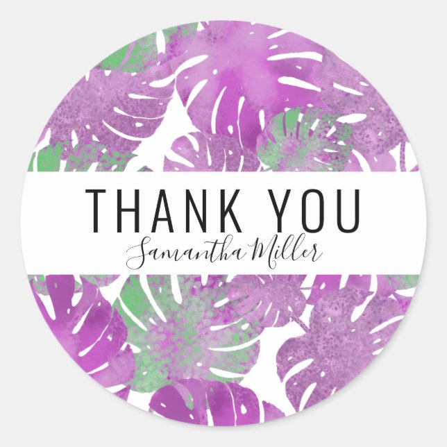 Sticker Rond Plante moderne violet vert monstère tropicale feui (Devant)