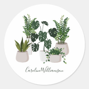 Sticker Rond Plantes botaniques vert Nom de script personnalis