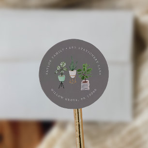 Sticker Rond Plantes de la Maison Adresse de retour circulair