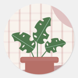 Sticker Rond Plantes Monstera Mignonnes Cadre Design Bohème