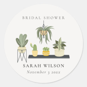 Sticker Rond Plantes Succulentes Feuillues en Pot Cute Mariage