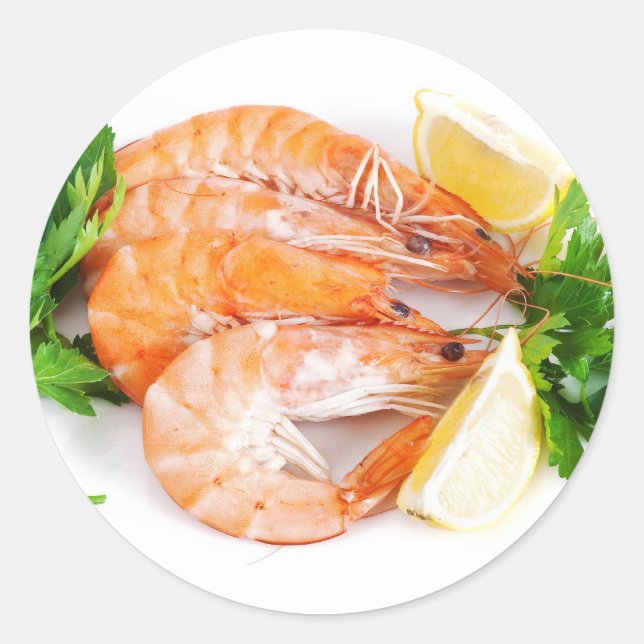 Sticker Rond plaque avec crevettes closeuse (Devant)
