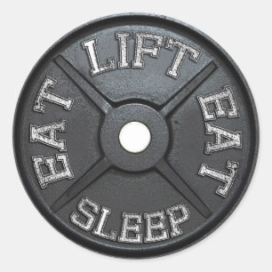 Sticker Rond Plaque Barbell - Ascenseur, Manger, Sommeil