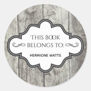 Sticker Rond Plaque de bibliothèque personnalisée Bois rustique