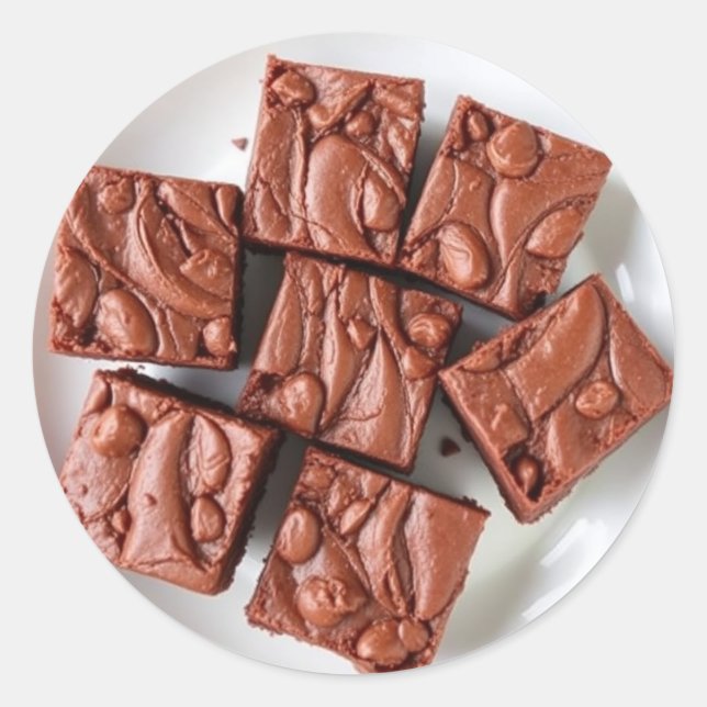 Sticker Rond Plaque de Brownies maison Nourriture réaliste (Devant)