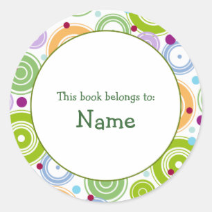 Sticker Rond Plaque de livre avec design rétro - personnalisabl