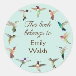 Sticker Rond Plaque de livres de colibris de Californie