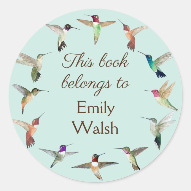 Sticker Rond Plaque de livres de colibris de Californie (Devant)