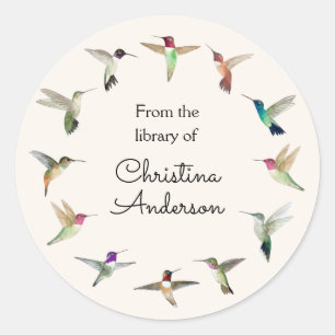 Sticker Rond Plaque de livres de colibris de Californie