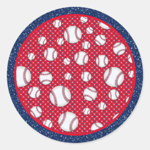 Sticker Rond Plaque de papier de baseball rouge blanc et bleu